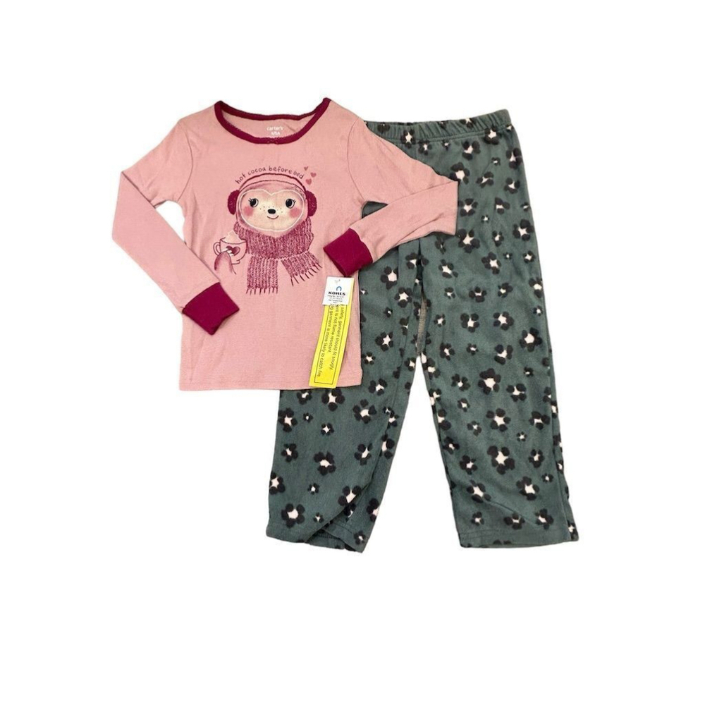 Carter's Girls Two-Piece Pajamas Size 5 Pink Bear Top Green Pants